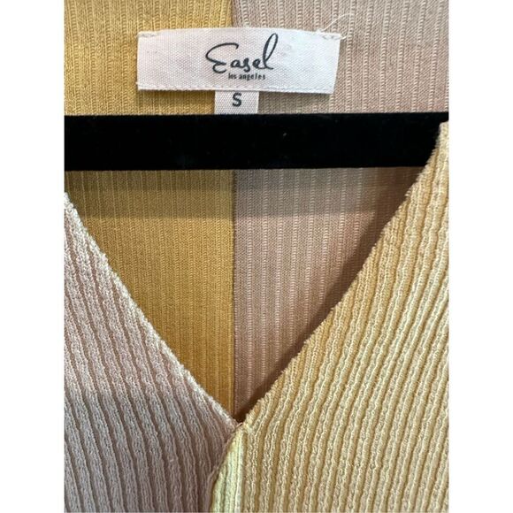 Size S Easel Color Block Rib Knit Tunic Top Yellow/Beige Cream - Picture 5 of 6